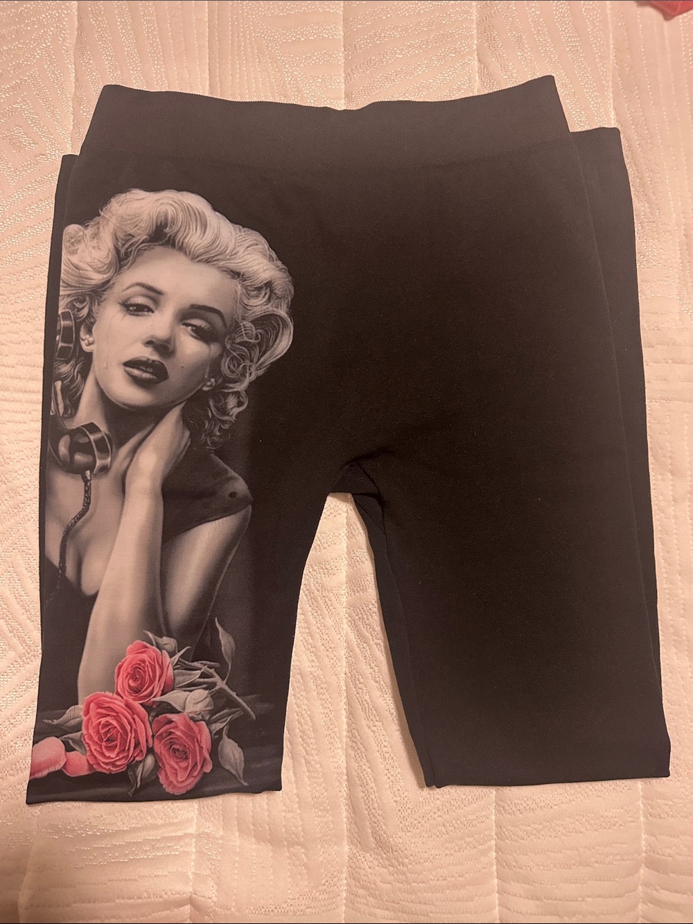 Marilyn Monroe Black Bike Shorts with Pink Rose Graphic